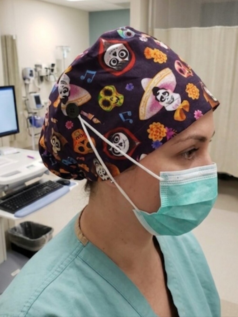 Surgical hat cap coco day of the dead handmade OS